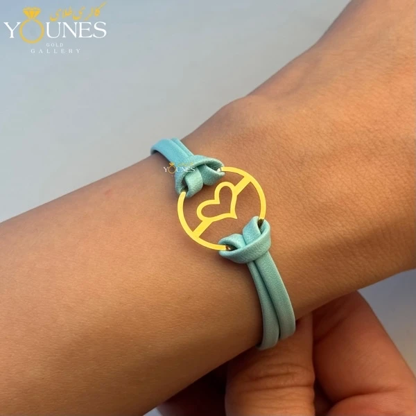 دستبند طلا چرم دولاین قلب توخالی